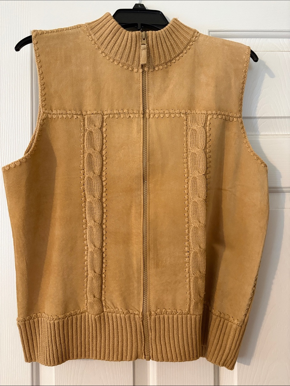 Vintage Tan Suede Zip-Front Women's Sweater Vest